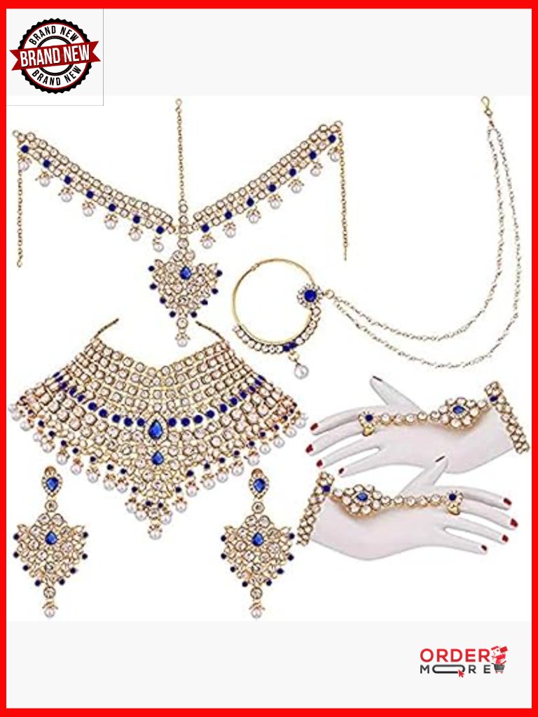 Indian Bridal Jewelry Set With Choker Necklace Matha Patti Nose Ring